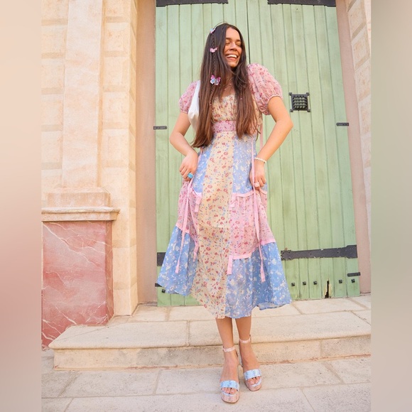 LOVESHACKFANCY Jessie ‘Inspired’ Patchwork Floral Print Midi Dress 🌻🩵🌸 - Picture 6 of 13